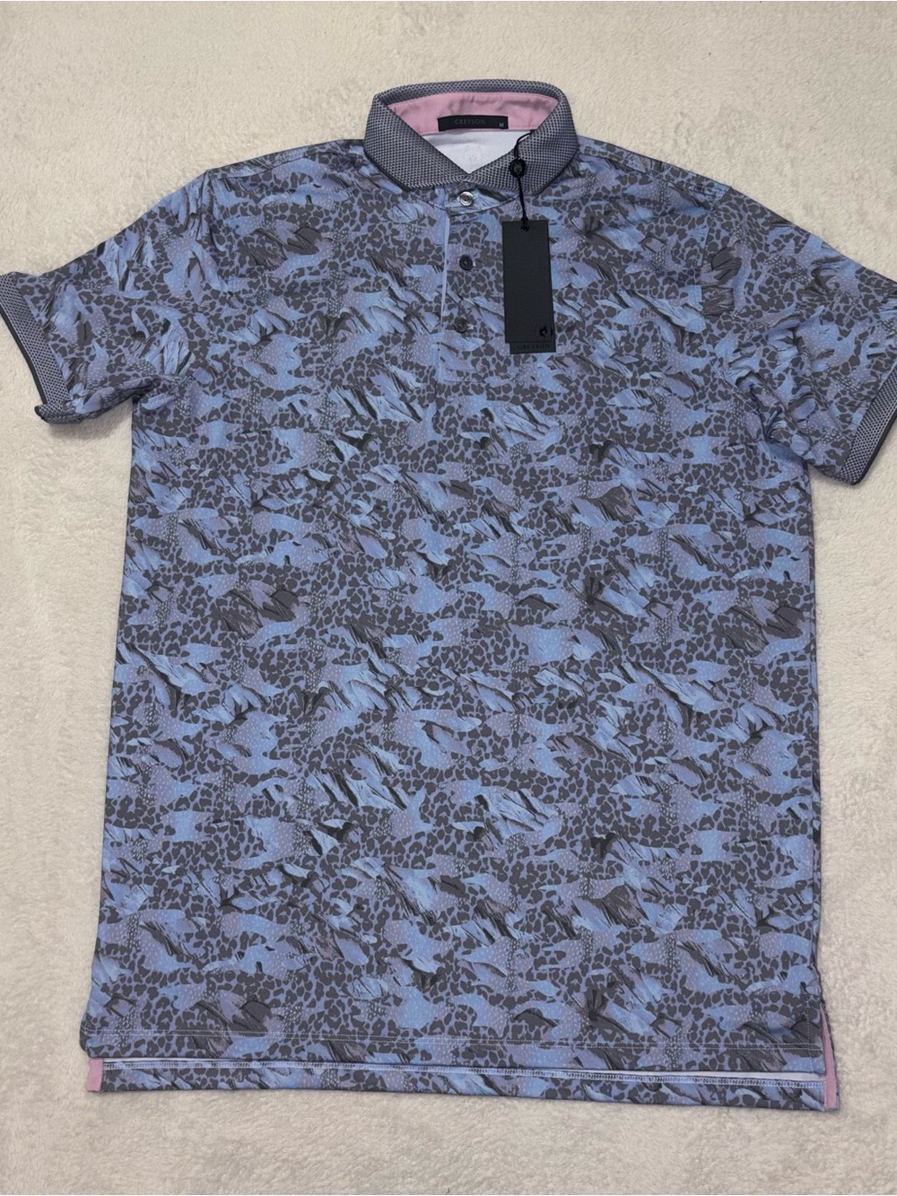 Greyson Polo Shirt Mens M Snow Camo Performance Golf Luxury Wolf